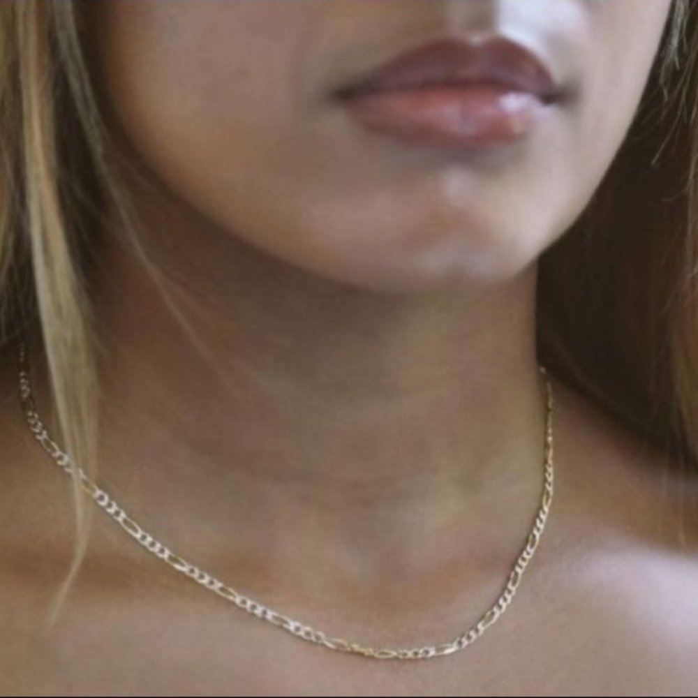 14k Yellow Real Gold 2.0mm Figaro Link Hollow Chain Necklace 16 Inches